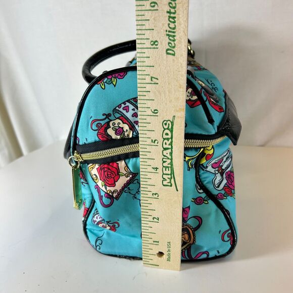 Betsey Johnson Turquoise Blue Multicolored Tea Time Print Insulated Satchel Bag - Picture 12 of 15